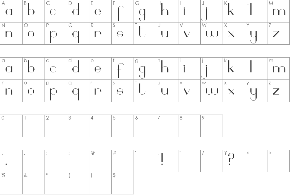 Geobrijel font character map preview