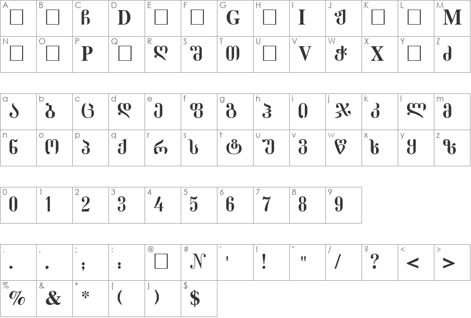GeoMDumba font character map preview