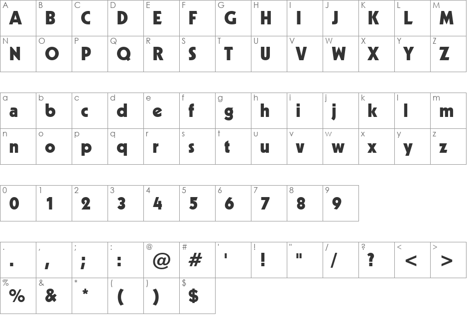 Geometr231 Hv BT font character map preview