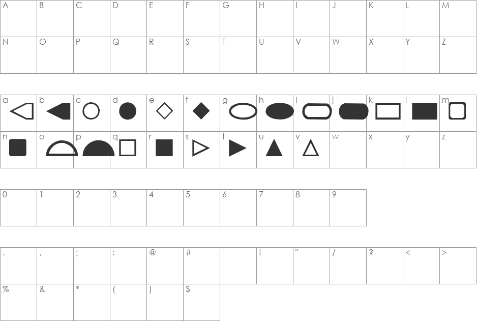 Geometrics font character map preview