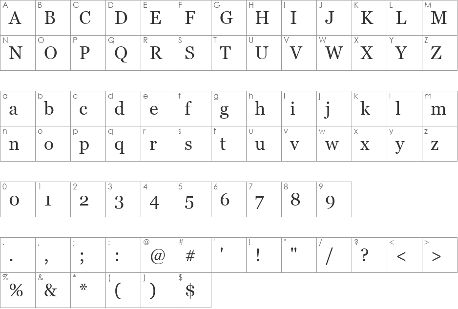 Georgia Ref font character map preview