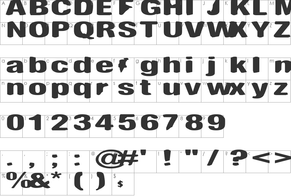 Antimony Funk font character map preview