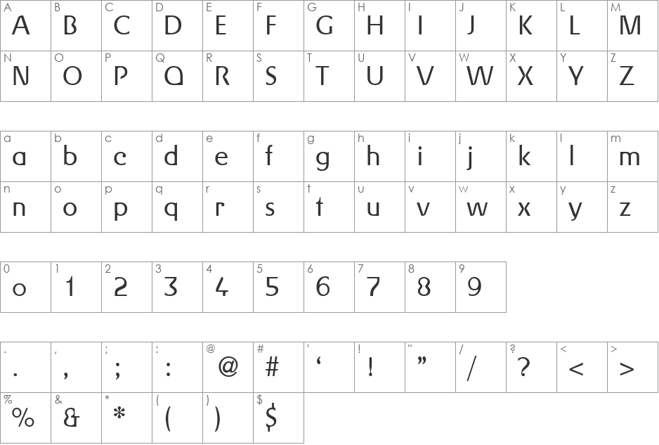 GerlingLight font character map preview