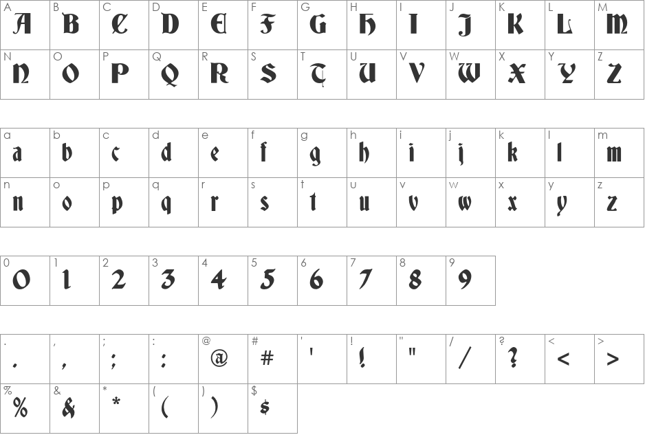 Germania Shadow font character map preview