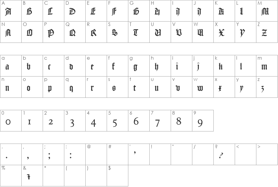 Germanica font character map preview