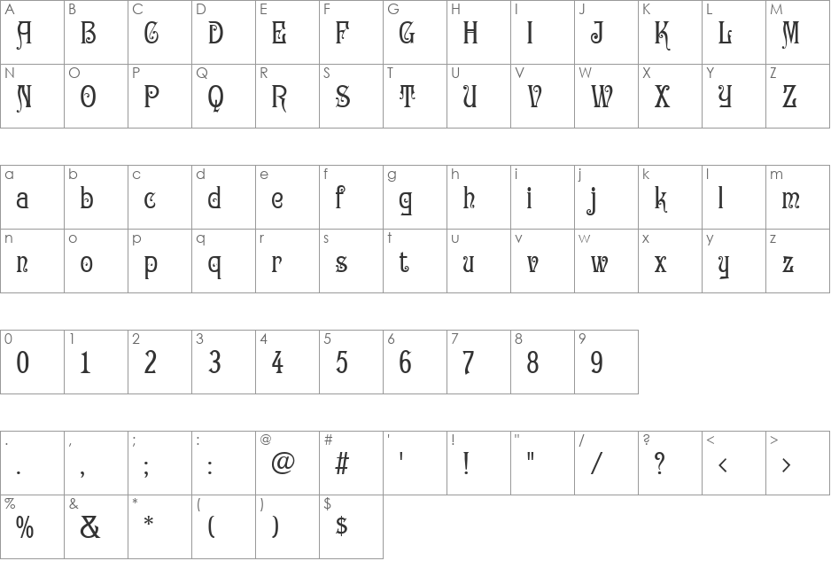 Gertruda Victoriana font character map preview