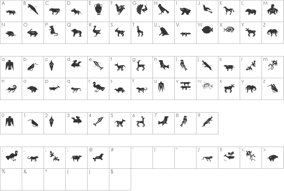 GetierTwo font character map preview