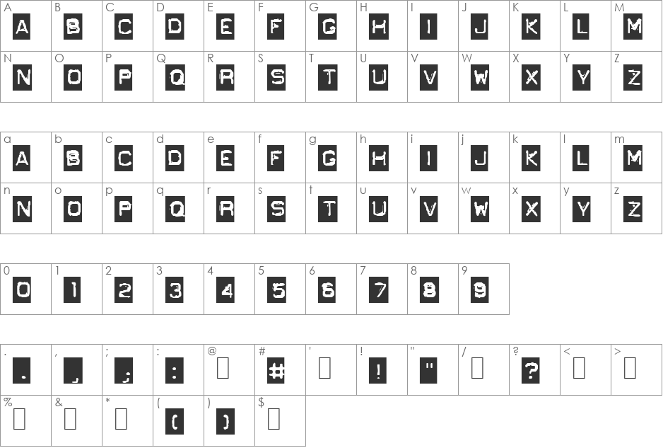 GF Ordner Inverted font character map preview
