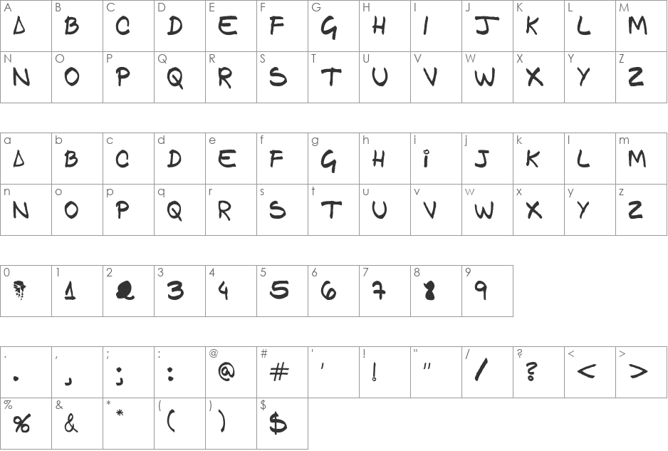 GFAM Comic font character map preview