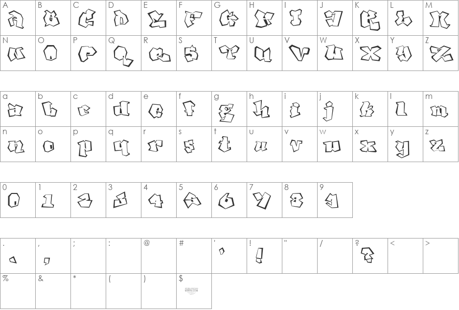 Ghang font character map preview