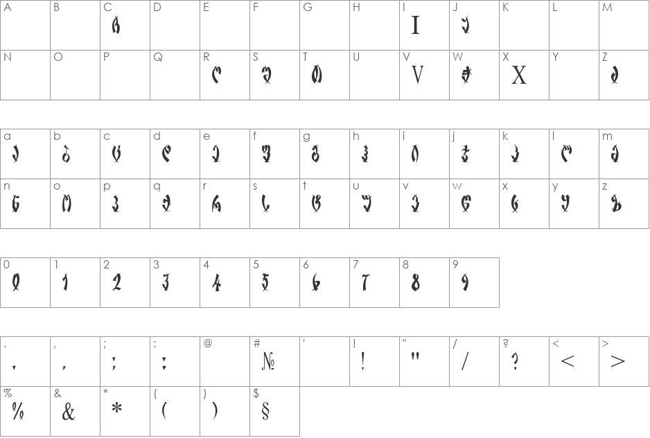 GHINURI font character map preview