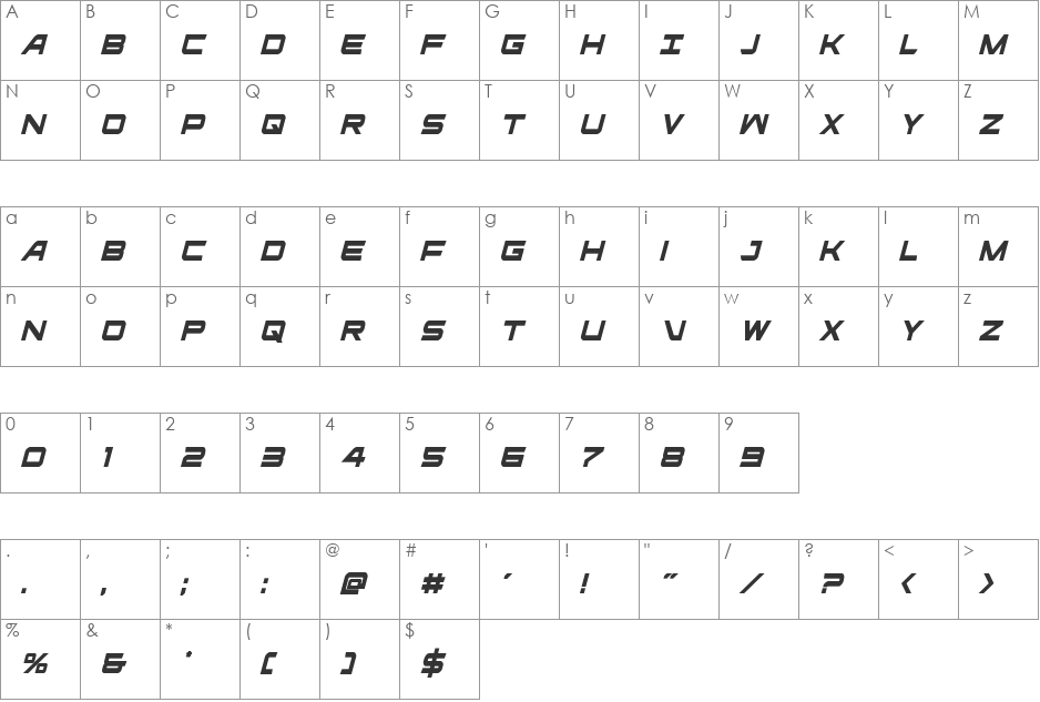 Ghost Clan Condensed Italic font character map preview