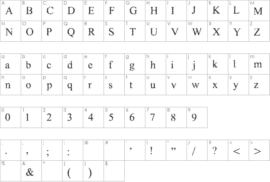 Ghost of Times New Roman font character map preview