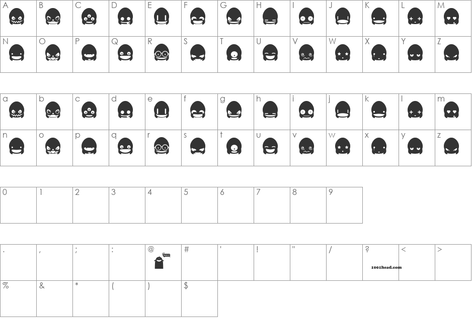 Ghost Smileys font character map preview
