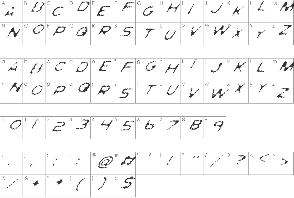 Ghostly Prints font character map preview
