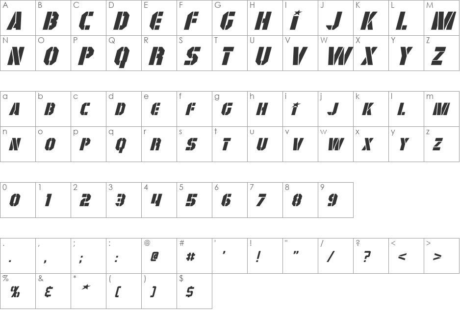 GI Colton font character map preview