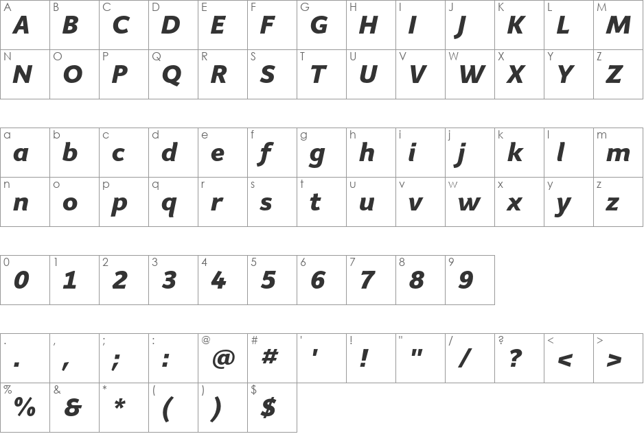 Giacomo font character map preview