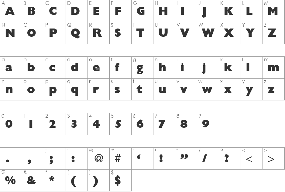 GibsonExtrabold font character map preview