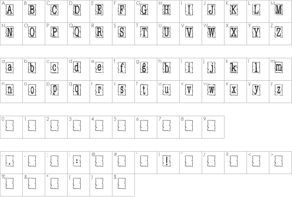 Gidget Cameo font character map preview