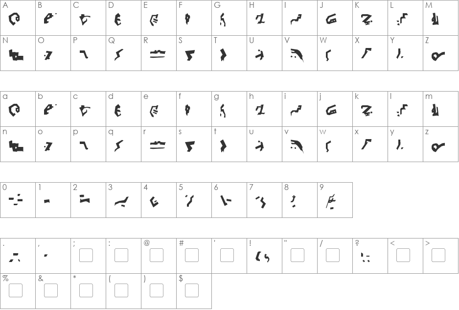 Giedi Decepticon Graffiti font character map preview