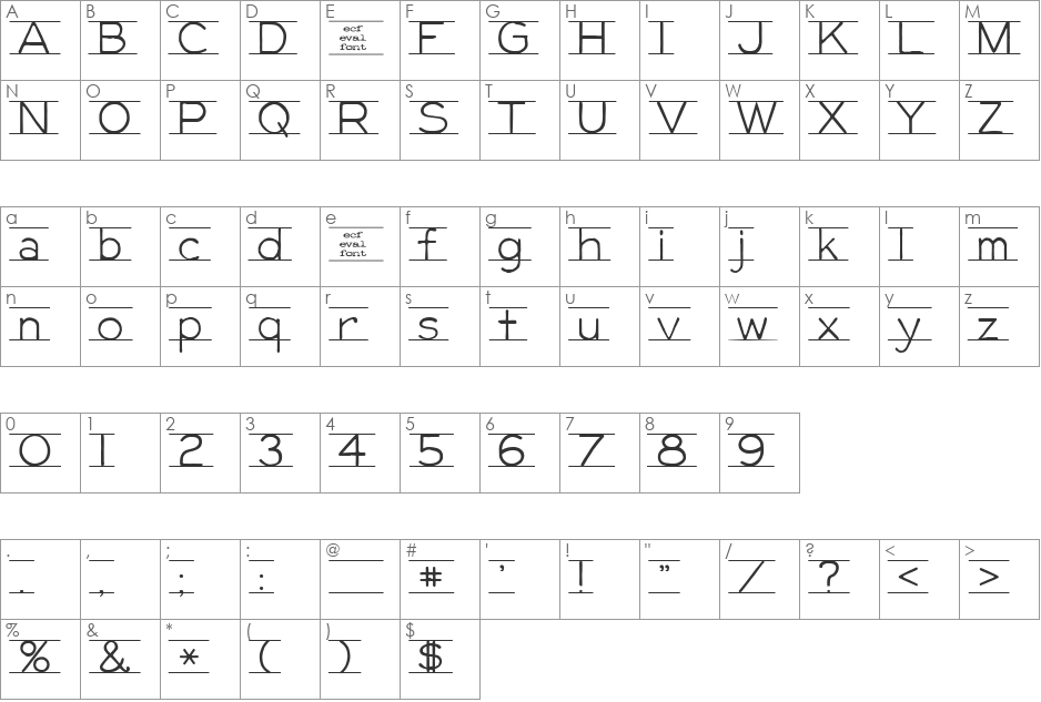gifford (eval) font character map preview