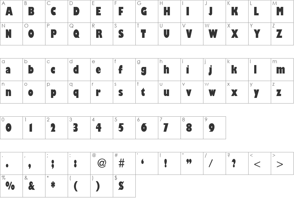 GilbertCondensed font character map preview