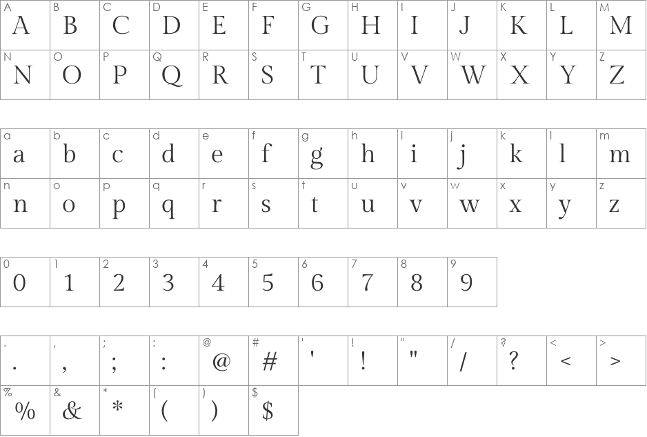 Gilda Display font character map preview