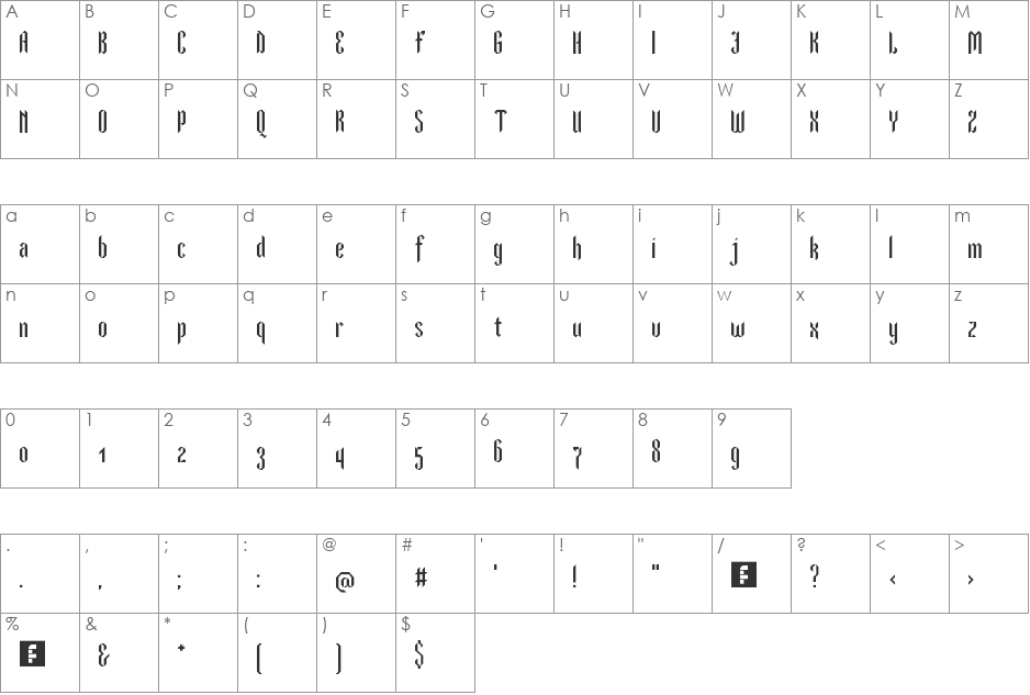 Gilgalad font character map preview