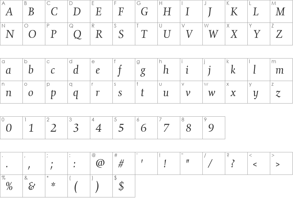 GilgameshBook font character map preview