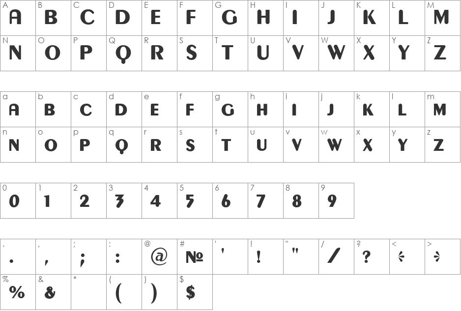 Gilgongo Kaps font character map preview