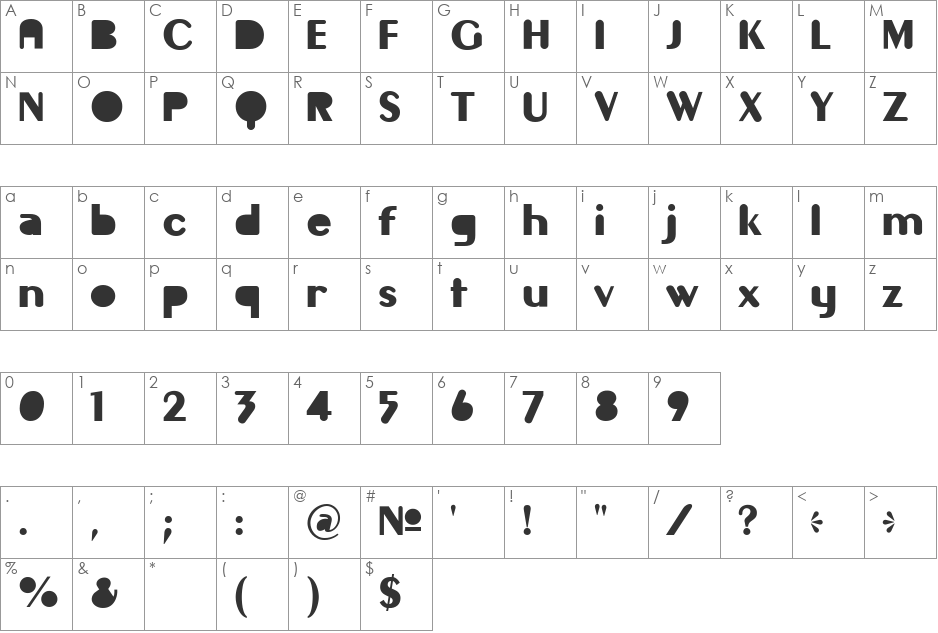 Gilgongo Mutombo font character map preview