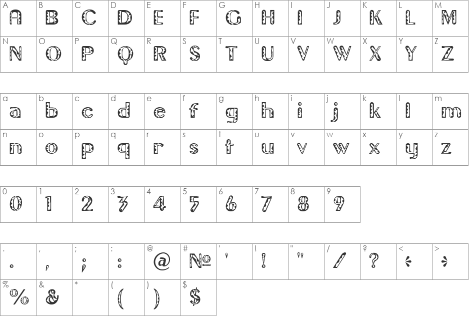 Gilgongo Tiki font character map preview
