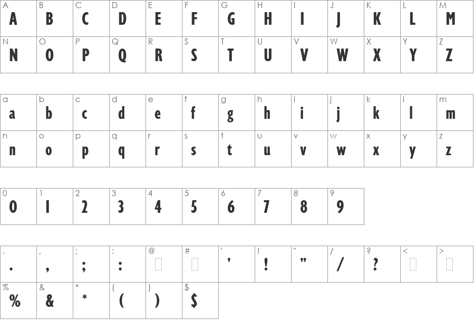Gill Display Compressed font character map preview