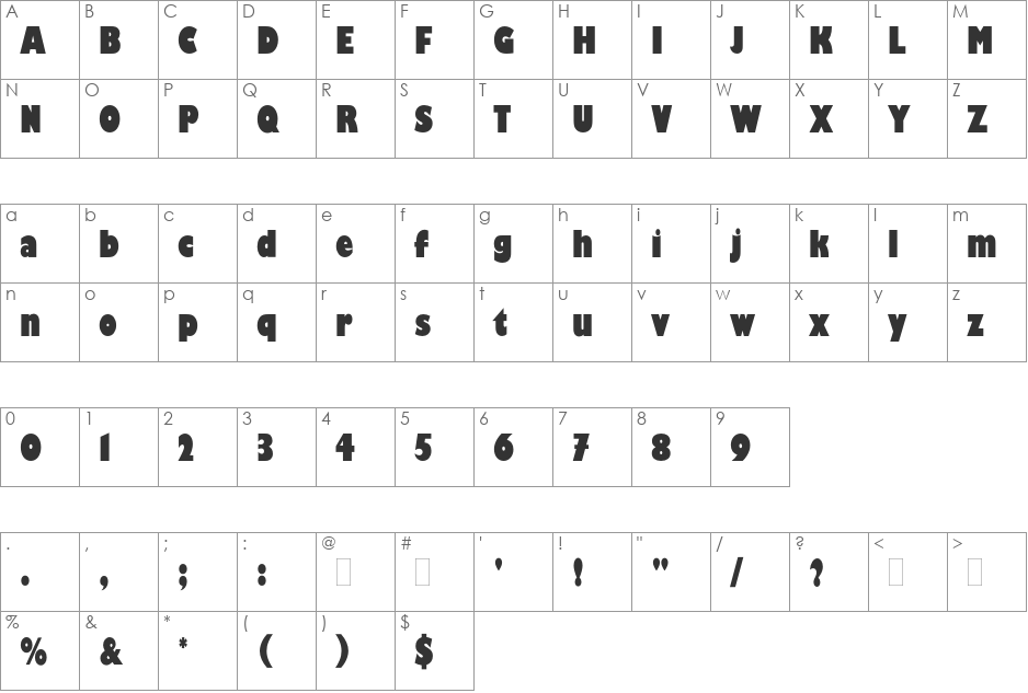 Gill Kayo Condensed font character map preview