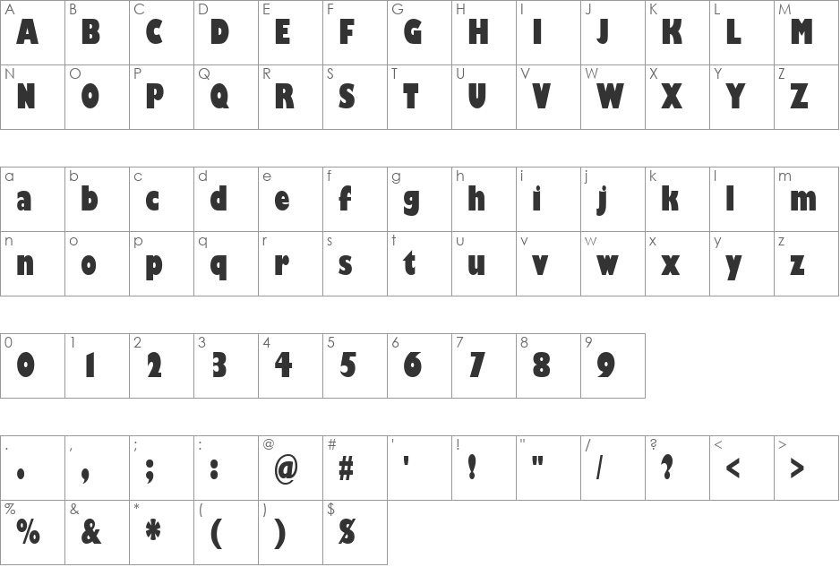 Gill Sans Ultra Bold Condensed font character map preview