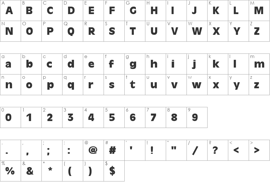 AntiqueHeavy font character map preview