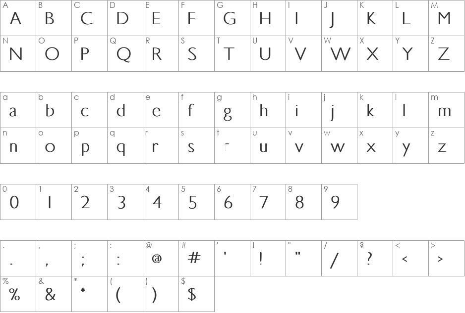 Gilligan font character map preview