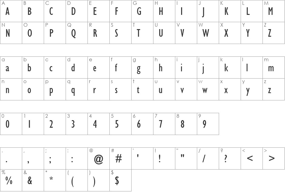 GillSans SA-Condensed font character map preview