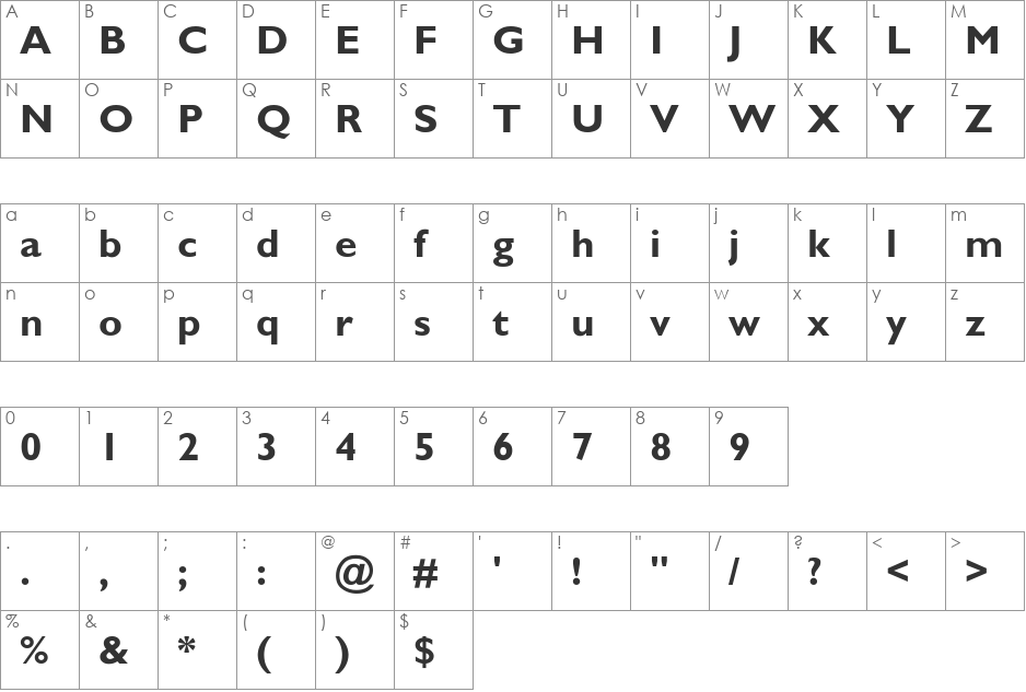 GillSans-Bold font character map preview
