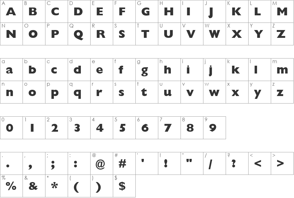 GillSans-ExtraBold font character map preview