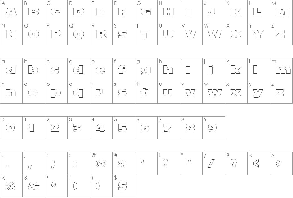 AntiqueOliNorOutPReg font character map preview