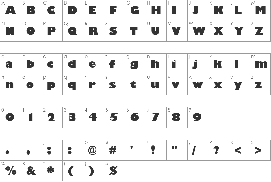 GillSans-UltraBold font character map preview
