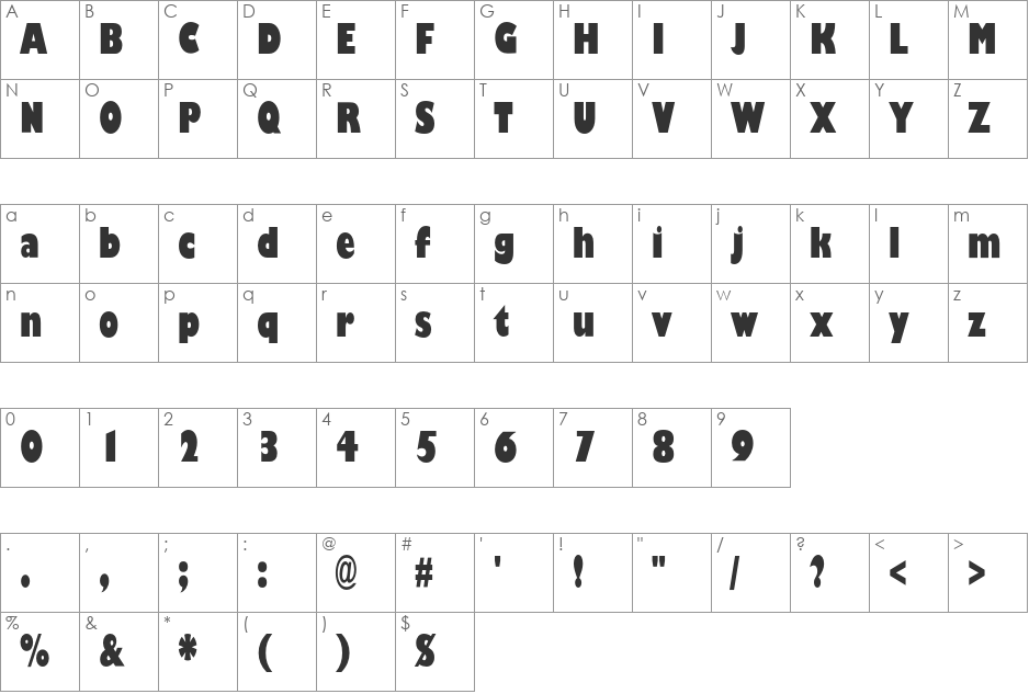 GillSansSA-UltraBoldCondenced font character map preview