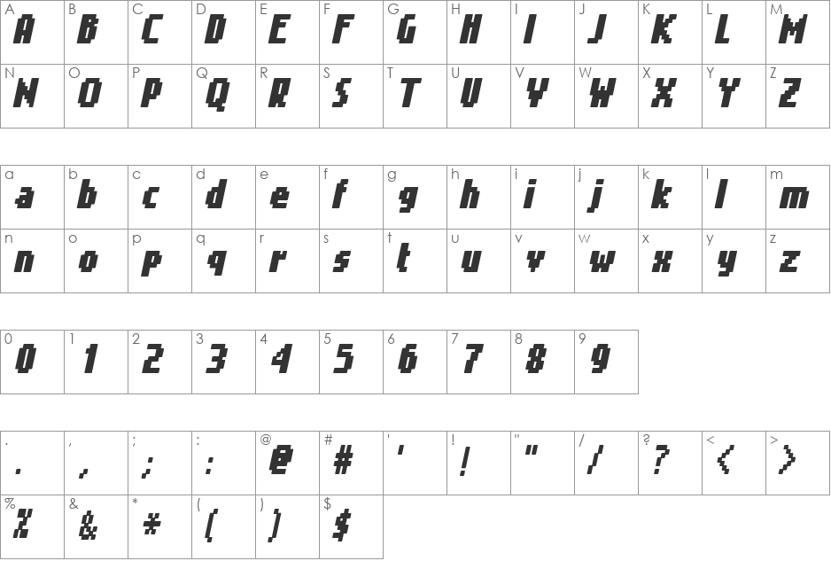Gimenells font character map preview