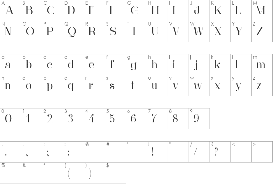 Ginebra font character map preview