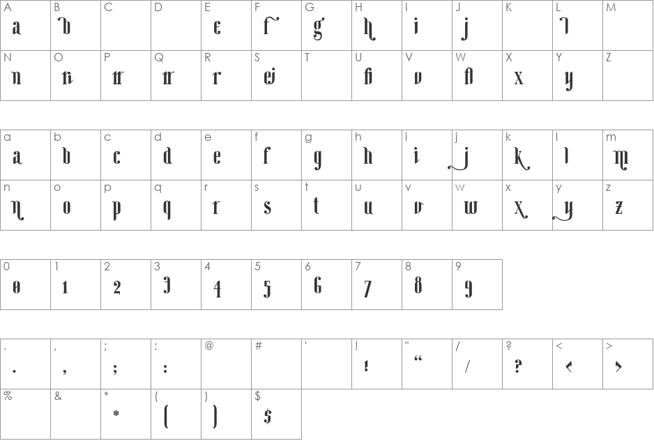 Ginebra Bolds font character map preview
