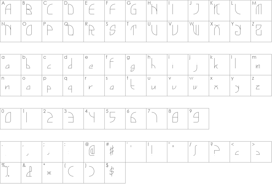 GinkgoCut font character map preview