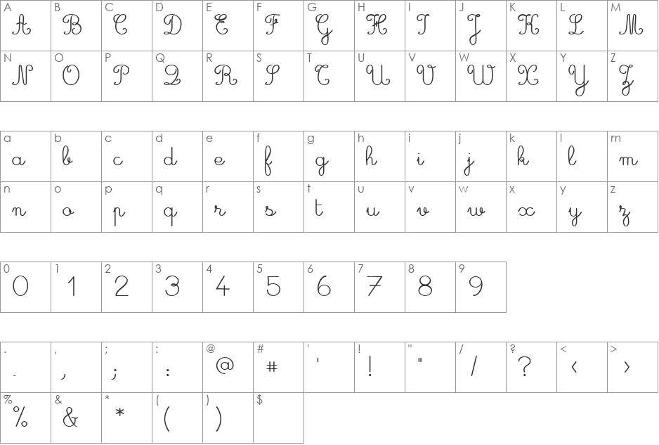 GinoSchoolScript font character map preview