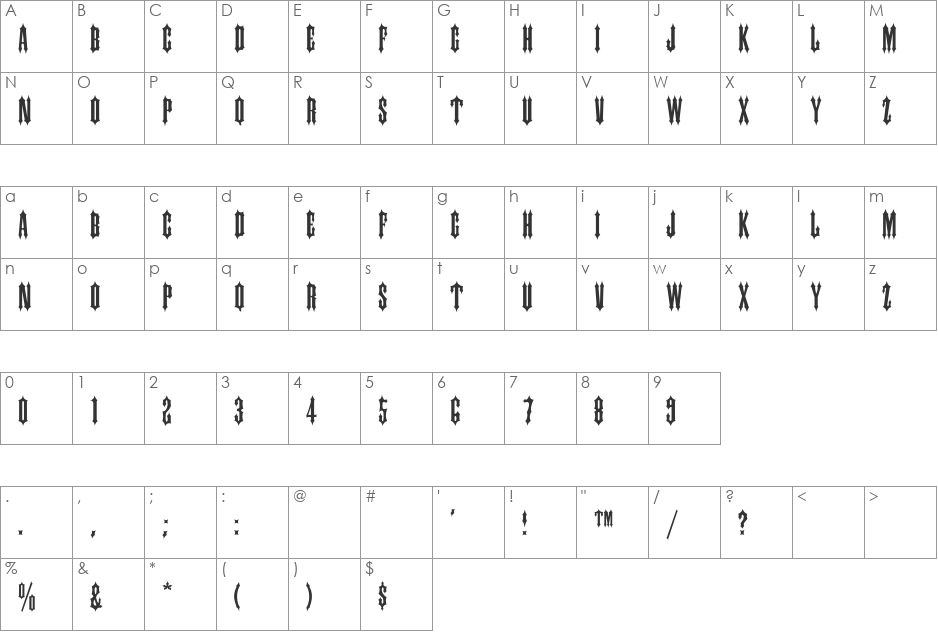 Gipsy-Medium font character map preview