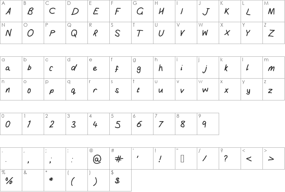 Girly_handwriting font character map preview